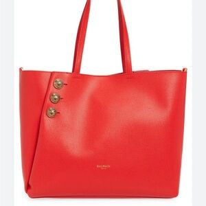 Balmain Vibrant Red Tote with Gold Buttons